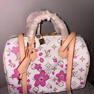 White & Pink Floral Speedy Bandoulière Handbag